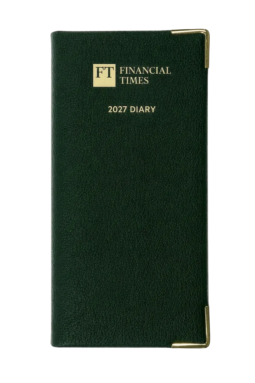 2027 Calendar Year Portrait Pocket Diary – Week-to-View Planner – Luxury, Padded Faux Leather Cover in Green (PCG-27)