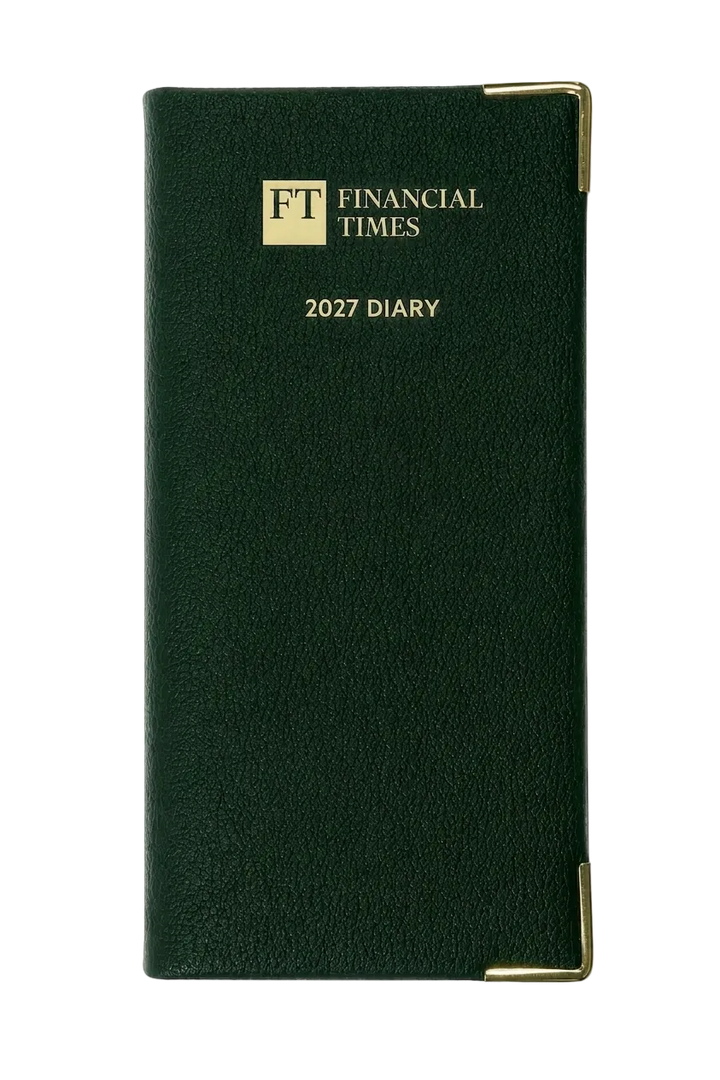 2027 Calendar Year Portrait Pocket Diary – Week-to-View Planner – Luxury, Padded Faux Leather Cover in Green (PCG-27)