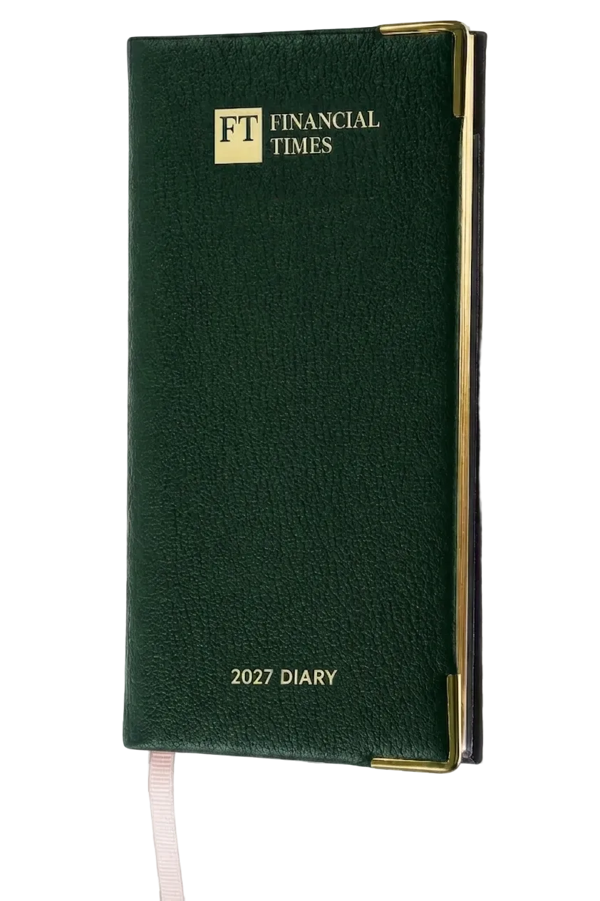 2027 Calendar Year Portrait Pocket Diary – Week-to-View Planner – Luxury, Padded Faux Leather Cover in Green (PCG-27)