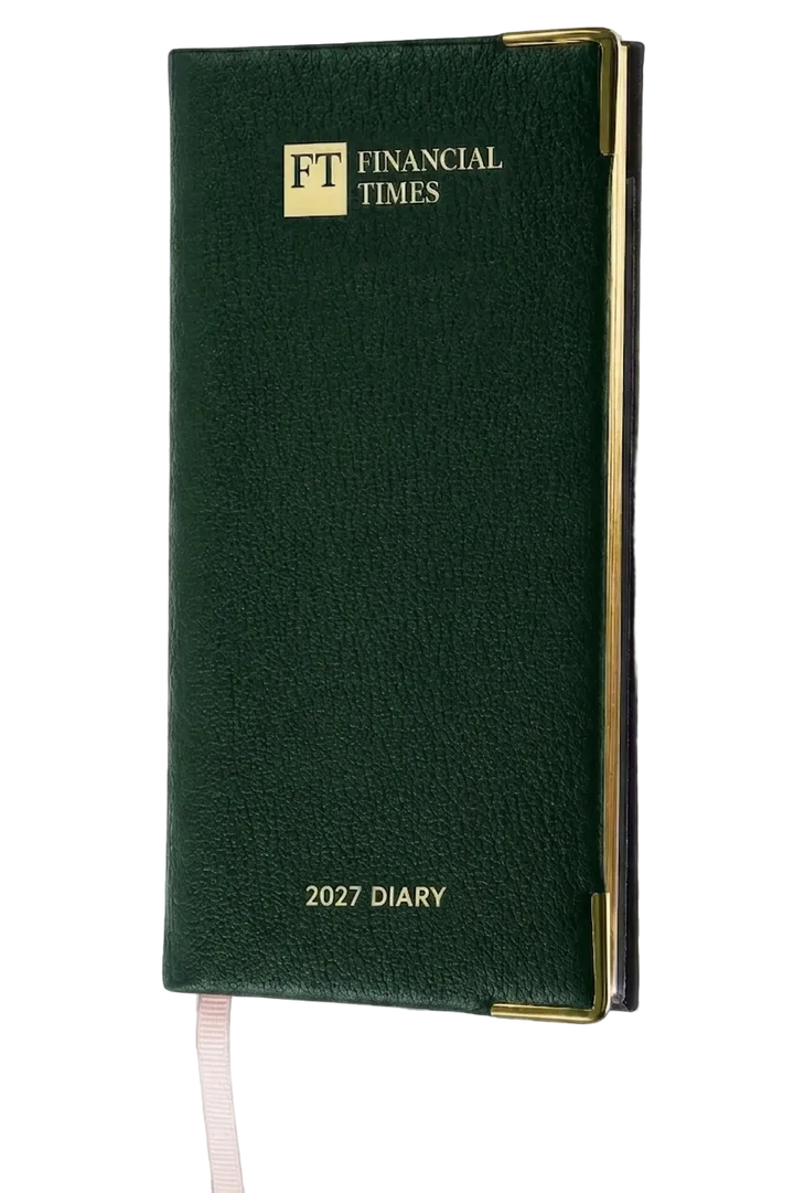 2027 Calendar Year Portrait Pocket Diary – Week-to-View Planner – Luxury, Padded Faux Leather Cover in Green (PCG-27)