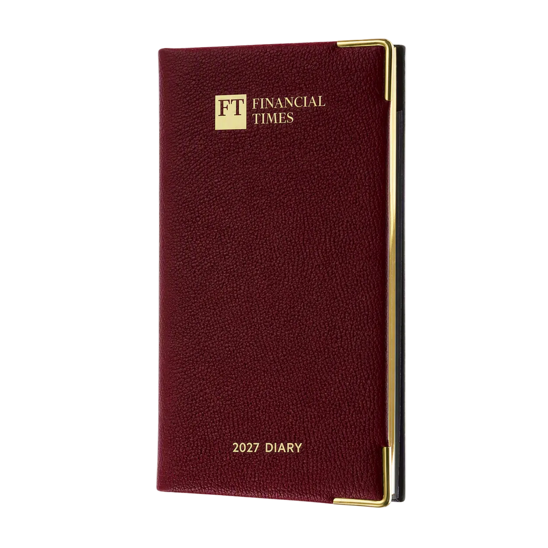 2027 Calendar Year Portrait Pocket Diary – Week-to-View Planner – Luxury, Padded Faux Leather Cover in Claret (PCC-27)