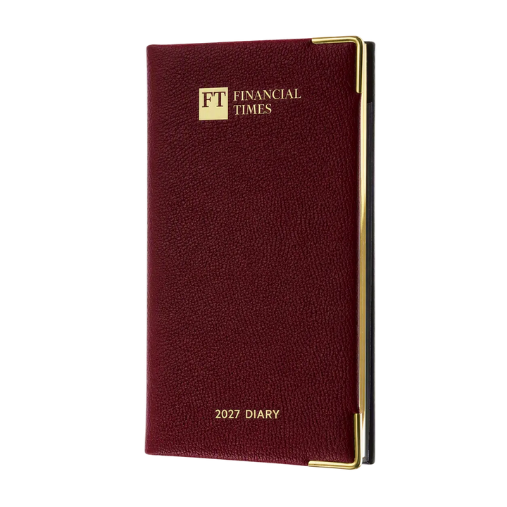 2027 Calendar Year Portrait Pocket Diary – Week-to-View Planner – Luxury, Padded Faux Leather Cover in Claret (PCC-27)