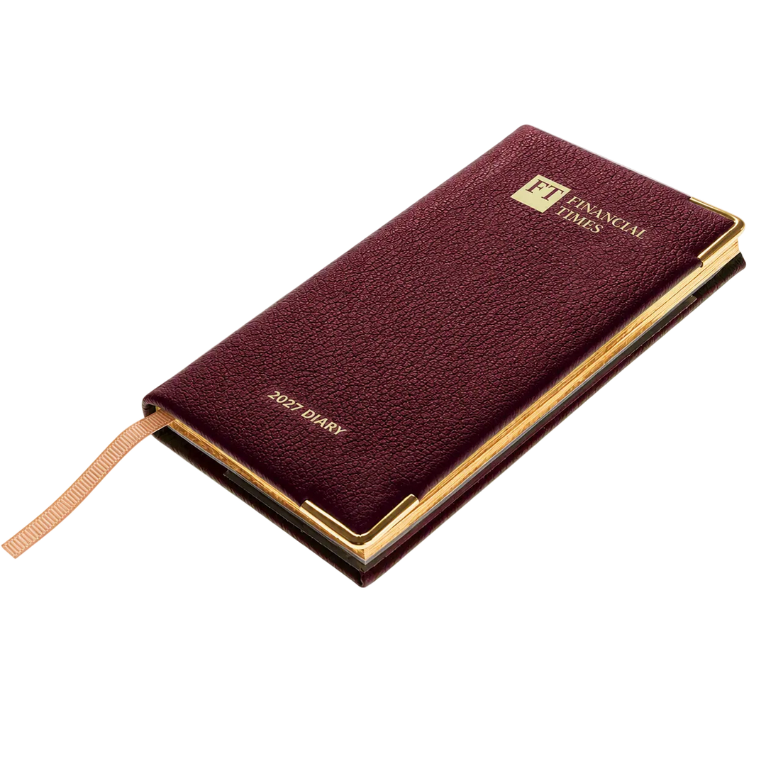 2027 Calendar Year Portrait Pocket Diary – Week-to-View Planner – Luxury, Padded Faux Leather Cover in Claret (PCC-27)