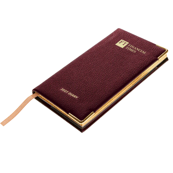2027 Calendar Year Portrait Pocket Diary – Week-to-View Planner – Luxury, Padded Faux Leather Cover in Claret (PCC-27)